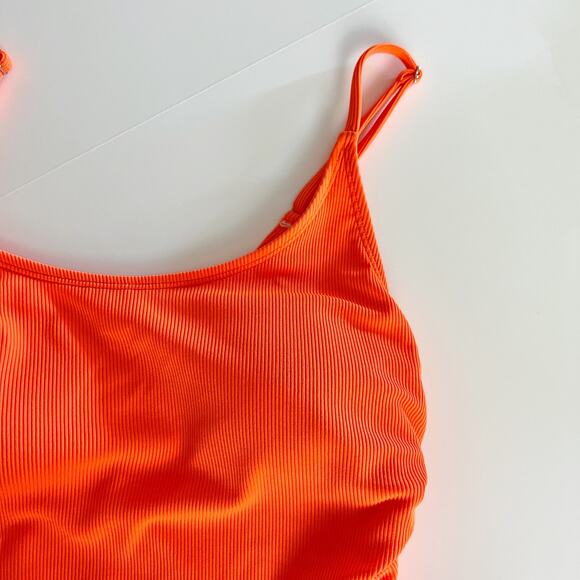 [Viottiset] Neon Orange Ribbed Ruched High Cut Cheeky One-Piece Swimsuit Size XL - Picture 8 of 11